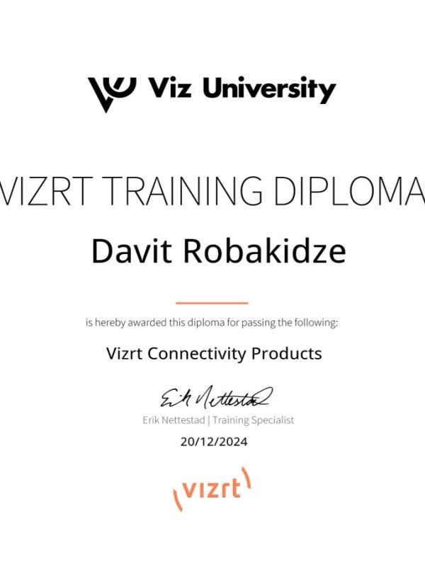 Vizrt სერთიფიკატი 3